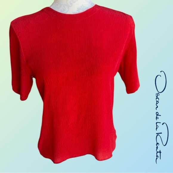 Oscar de la Renta Tops - Oscar de la Renta, Vibrant Red Silk Top